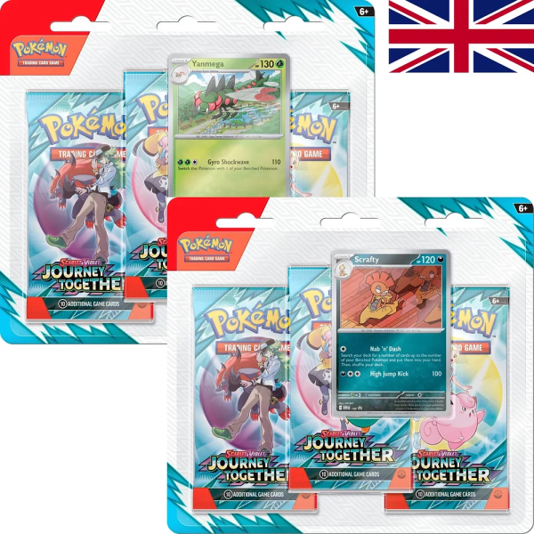2er SET Scarlet & Violet Pokemon SV09 Journey Together 3 Pack Blister Yanmega & Scrafty Englisch