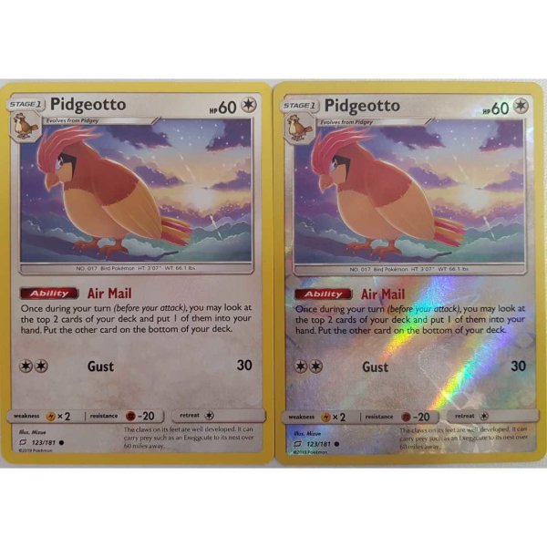 Pokemon Card - 1x Pidgeotto und 1x Pidgeotto Reverse Holo 123/181 Englisch Mint