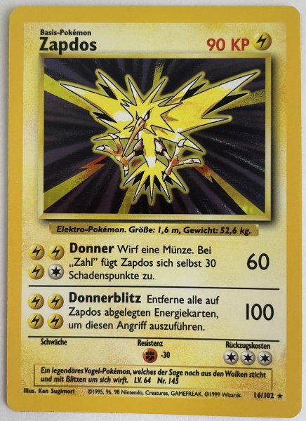 Zapdos 16/102 Holo Rare Base Set Pokemon Deutsch NM/Mint #2764