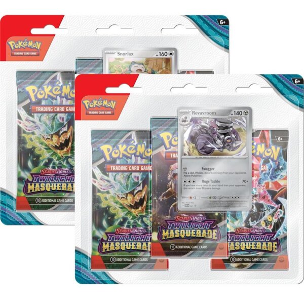 Scarlet & Violet Pokemon SV06 Masquerade Twilight 2er SET 3-Pack Blister Revavroom & Snorlax EN
